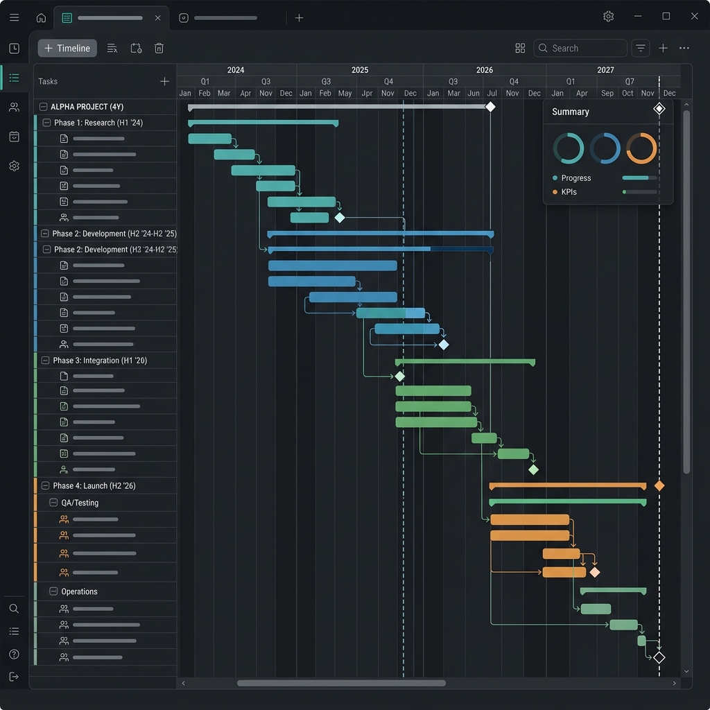 Complex Multi-Year Gantt Chart showing early completion